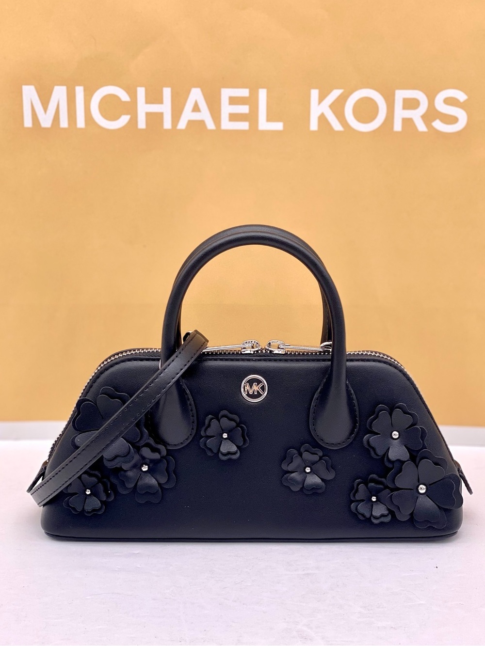 Michael Kors Black Small Floral Satchel Crossbody Black